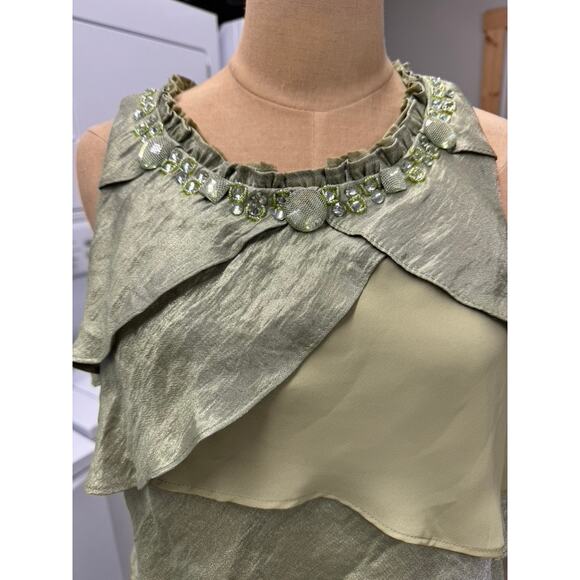 S.L. Fashion Green Layered Dress, RUFFLES, LAYERS, Silky, Sheer, Size L,Fairy - Picture 4 of 12